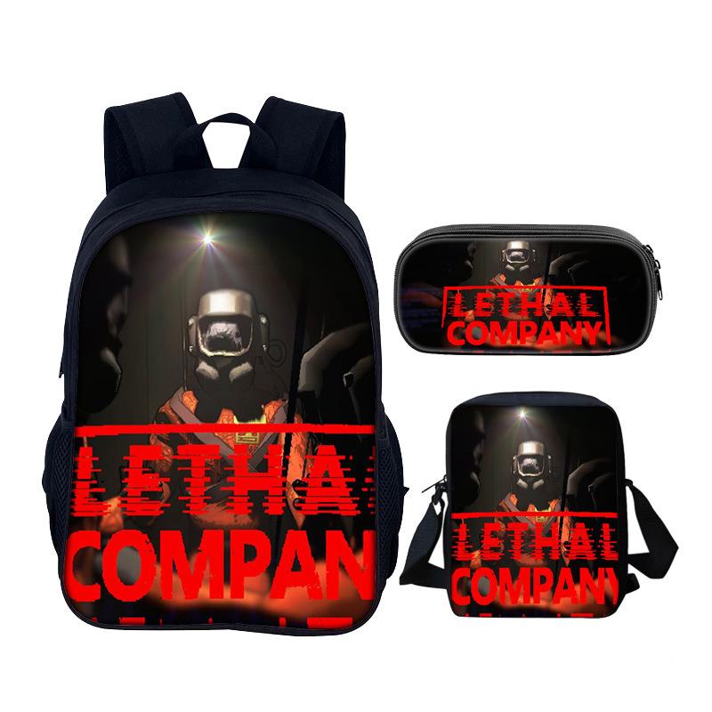 Sacs d'école d'anime pour garçons et filles Meilleur cadeau Sac à bandoulière Trousse à crayons Ensemble 3 pièces Lethal Company Sac à dos Sacs à livres de camping