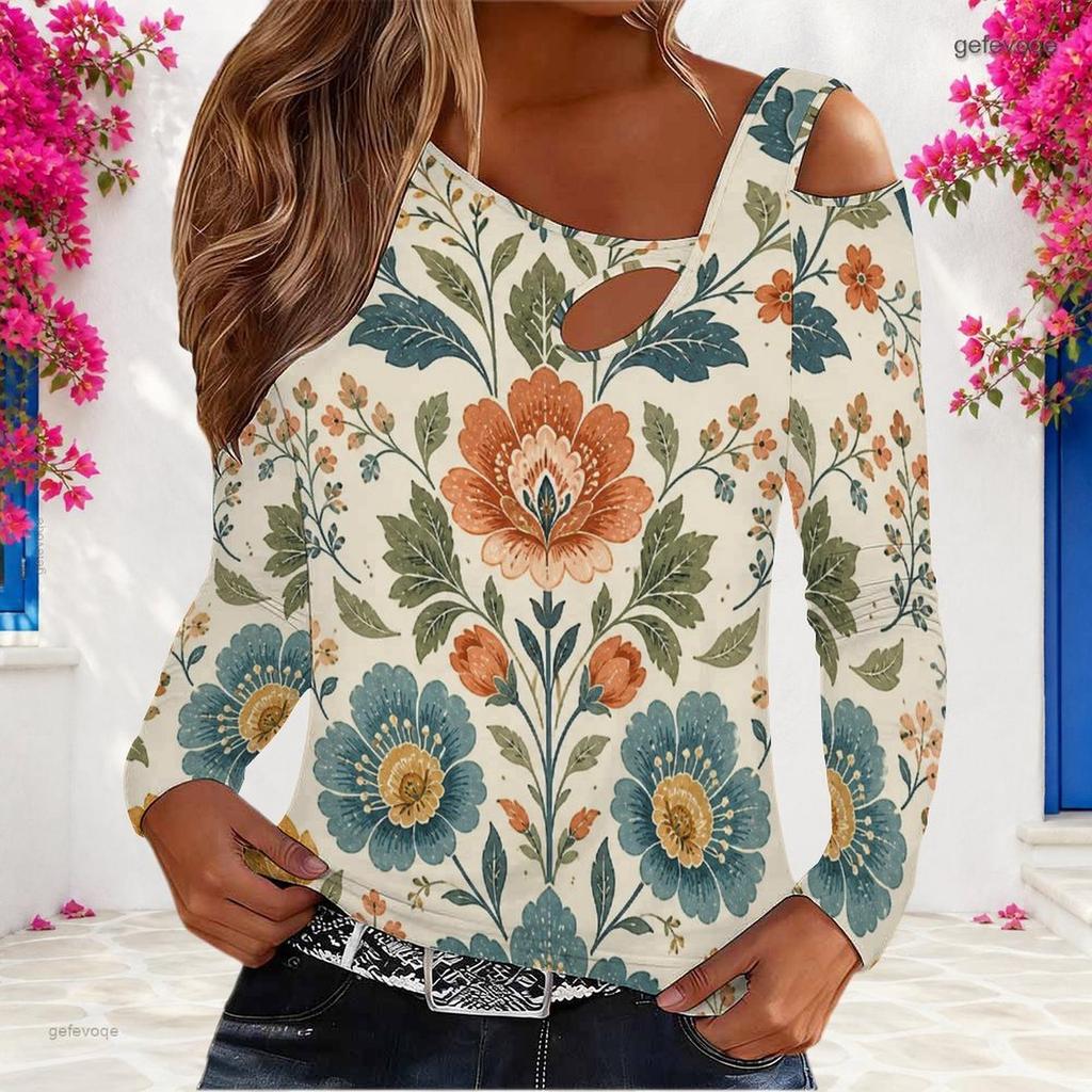 Women Long Sleeve Oversized Blouse With Chest Hollow Decoration