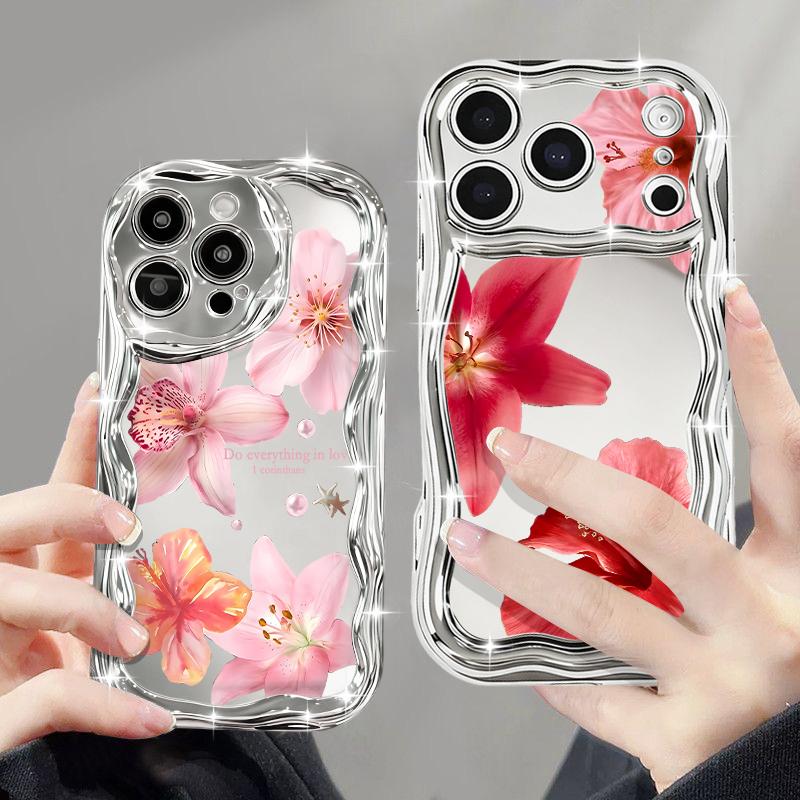 Lily Flowers Pattern Phone Case For iPhone 17 Pro Max Air 16e 16 15 14 13 Pro Max 12 11 Shockproof Luxury Plating Soft TPU Cover