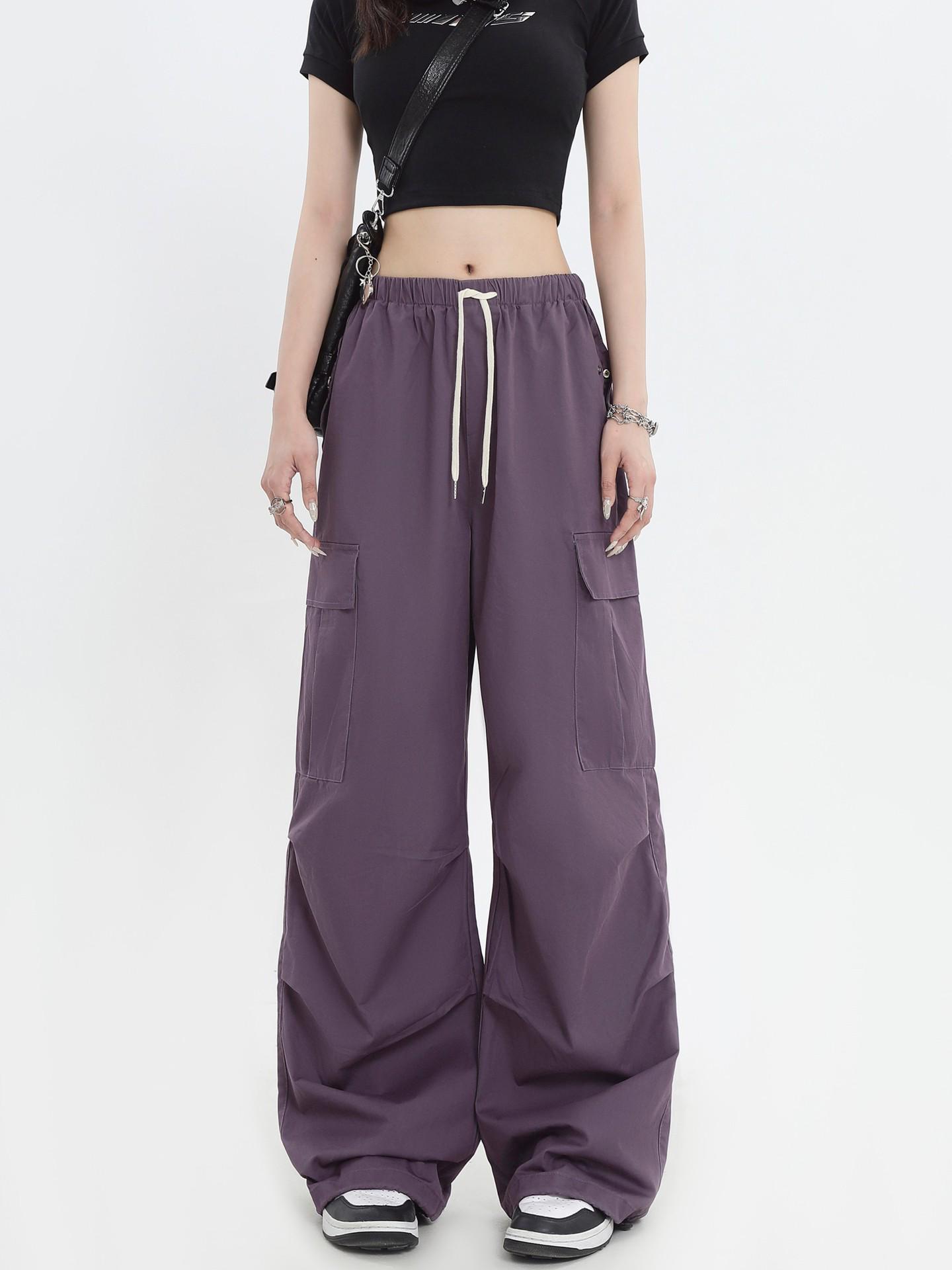 

Ретро рабочие брюки с несколькими карманами для мужчин и женщин: Уличный хип-хоп свободный, плиссированный, длиной до пола повседневный стиль Medium фиолетовый