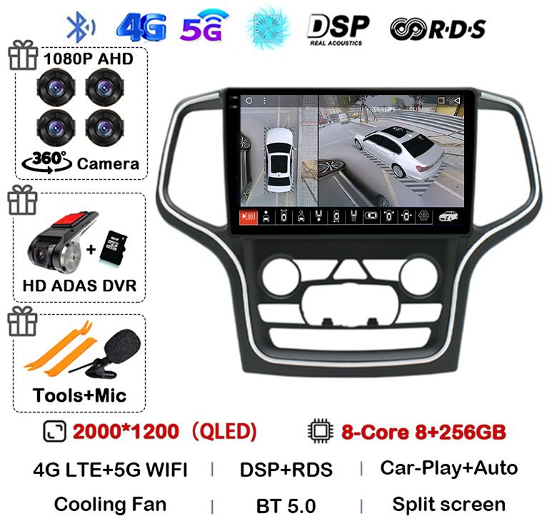 Android 14 Wireless Carplay Auto 4G+WIFI For Jeep Grand Cherokee WK2 2014-2017 Navigation GPS Car Radio Multimedia Video Player