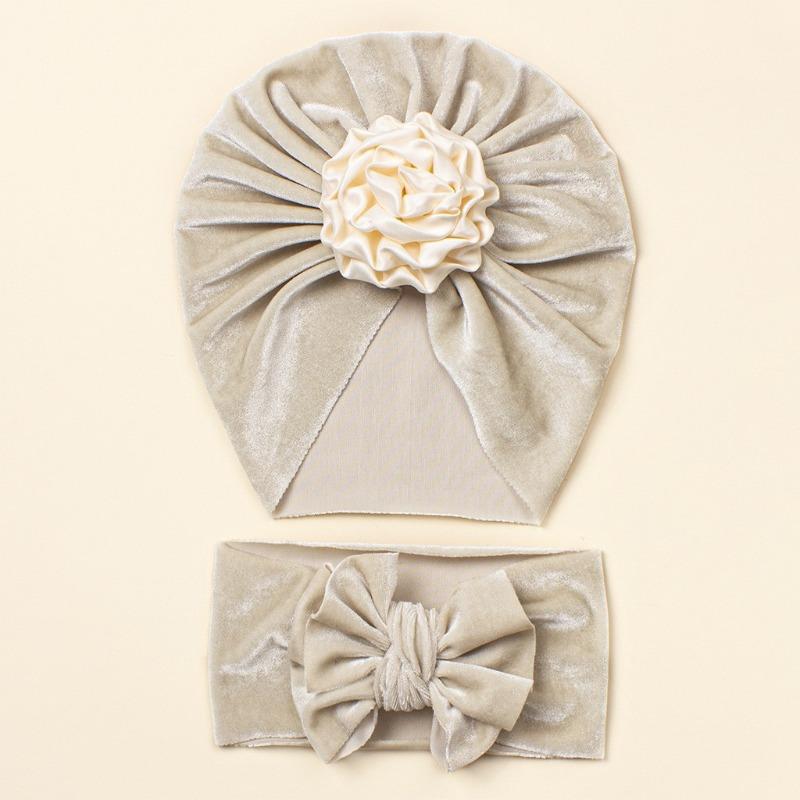 

New baby 2-piece hair accessories hat, children s golden velvet bow hat, baby girl tire hat бежевый