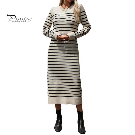 

Платье женское осень-весна с круглым вырезом, полосатым принтом, облегающим кроем, длинными рукавами, длиной до середины икры, трикотажное платье миди для свиданий и поездок на работу S абрикосовый