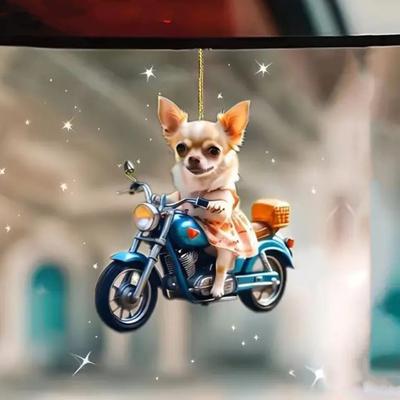 Cycling Dog Car Pendant 2D Acrylic Rearview Mirror Charm Fun Themed Hanging Ornament Dog Lover Gifts