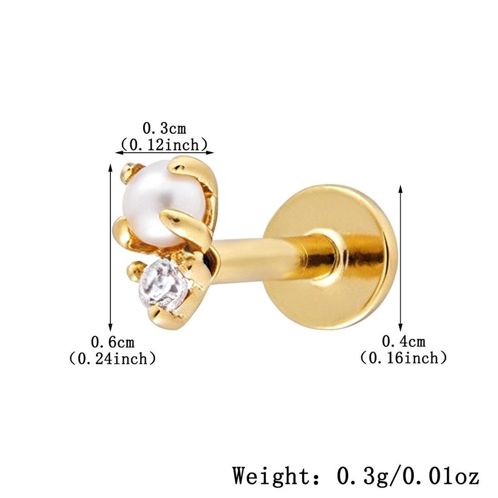 S925 Sterling Silver Geometric Moon Cartilage Earrings with Flat Head Threaded Studs