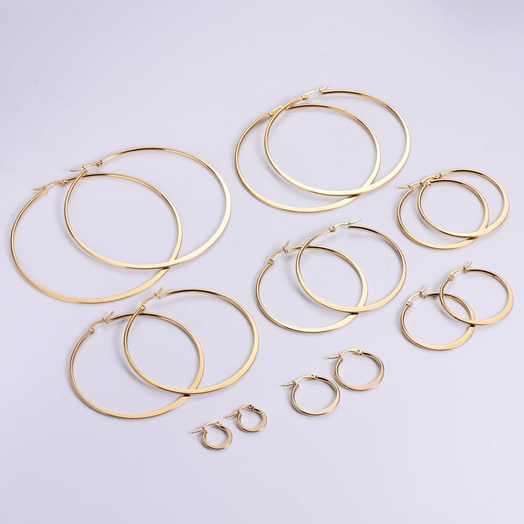 European & American Fashion Stainless Steel Hoop Earrings - Women's Simple Circle Stud Design