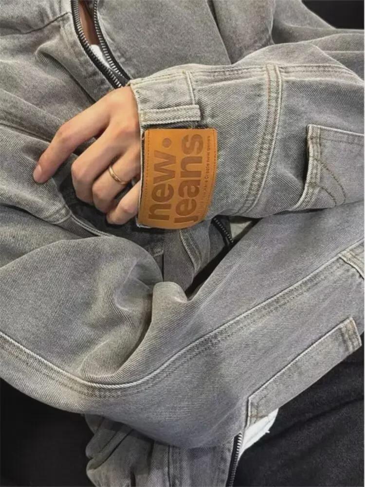 Spring 2024 Women's Retro Denim Hooded Mid-Length Sweatshirt