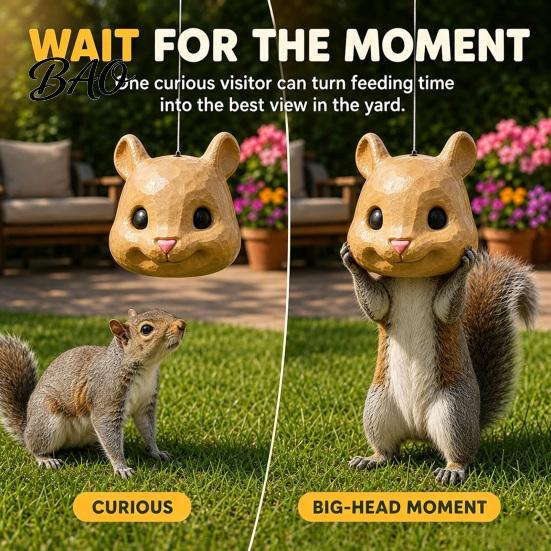 Cute Animal Garden Statue Outdoor Squirrel Feeder with Creative Simulated Head Design Durable 3D Printed Hanging Wildlife Feeding Station for