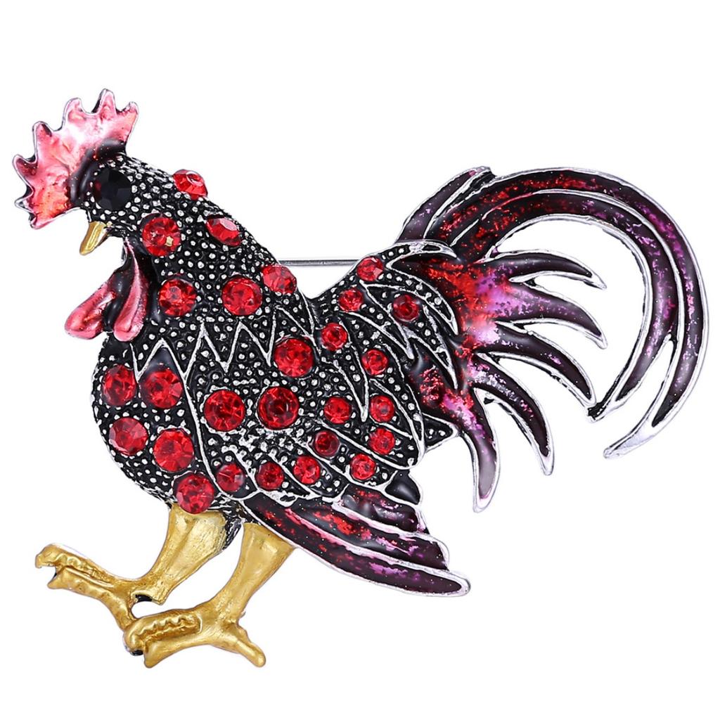 Vintage Exquisite Rhinestone Rooster Brooches For Women Men Trendy Punk Metal Animal Chicken Buckle Pins Wedding Party Jewelry
