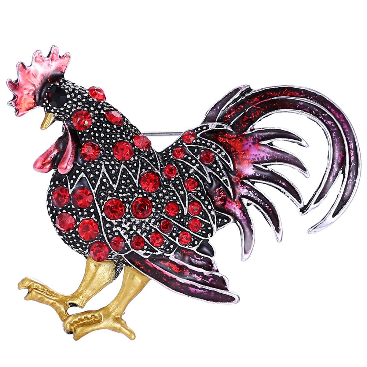 

Vintage Exquisite Rhinestone Rooster Brooches For Women Men Trendy Punk Metal Animal Chicken Buckle Pins Wedding Party Jewelry