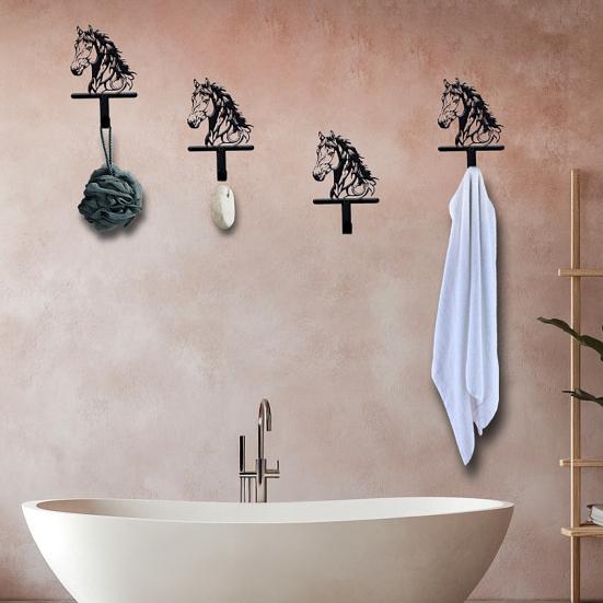 Black Horse Wall Hook Key Hanger with Horse Silhouette Wall Mounted Iron Hook Entryway Organizer for Keys Bags Hats Coats