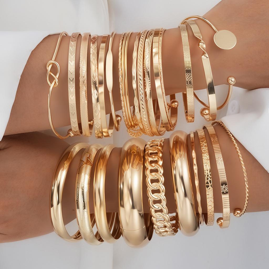 25 Stück/Set Personalisierter Multi-Element-Armreif mit dicker Linie, goldfarben, Herz, Perle, Zirkon, für Damen, täglicher Schmuck 2026