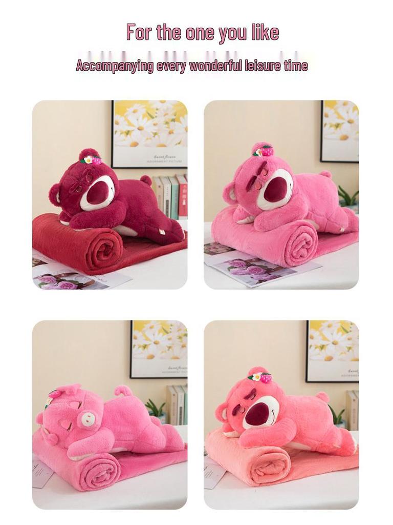 Strawberry Hugging Pig & Little Bear Plush Toy Blanket – Dual-use Nap & Travel Comfort for Kids