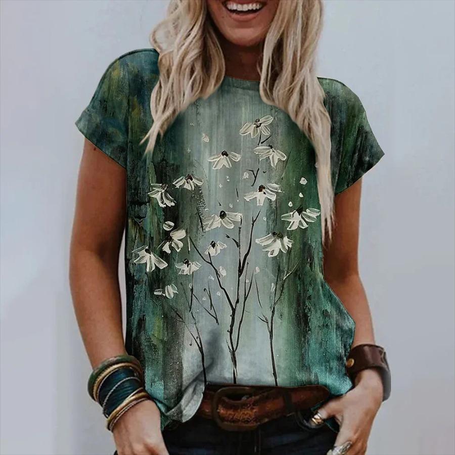 

New 3D Flower Printing T-shirt For Women s Summer Tops Tees Fashion Casual Female T Shirt Oversized Y2k Woman Gilrs Clothing 6XL