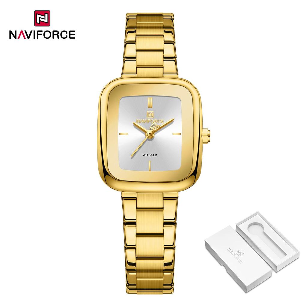 NAVIFORCE Original Simple Women Quartz Watch Square Case Stainless Steel Strap 3ATM Waterproof Lightweight Casual Fashion Women Watch NF5075