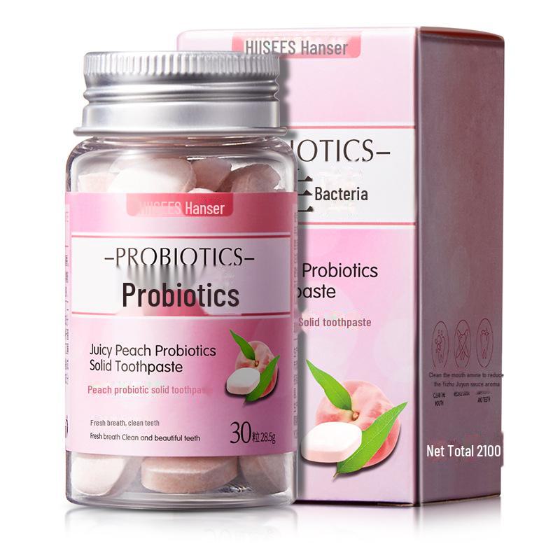 Hanser Peach Probiotic Solid Toothpaste Tablets – Cleans Mouth & Freshens Breath.