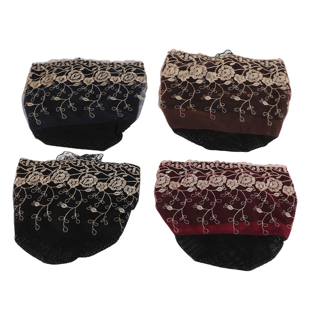 4 Pcs Women Muslim Inner Hijab Cap Black Wine Red Navy Blue Coffee Color Lace Cotton Embroidered Und
