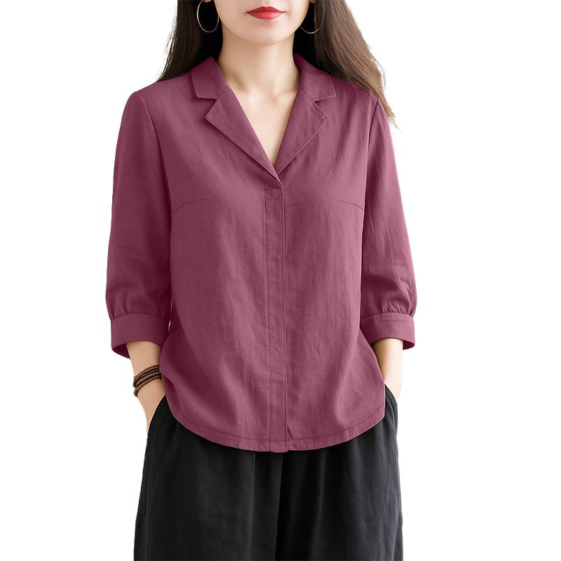 ZANZEA Women Turn Down Collar Loose Casual 3/4 Sleeve Blouse