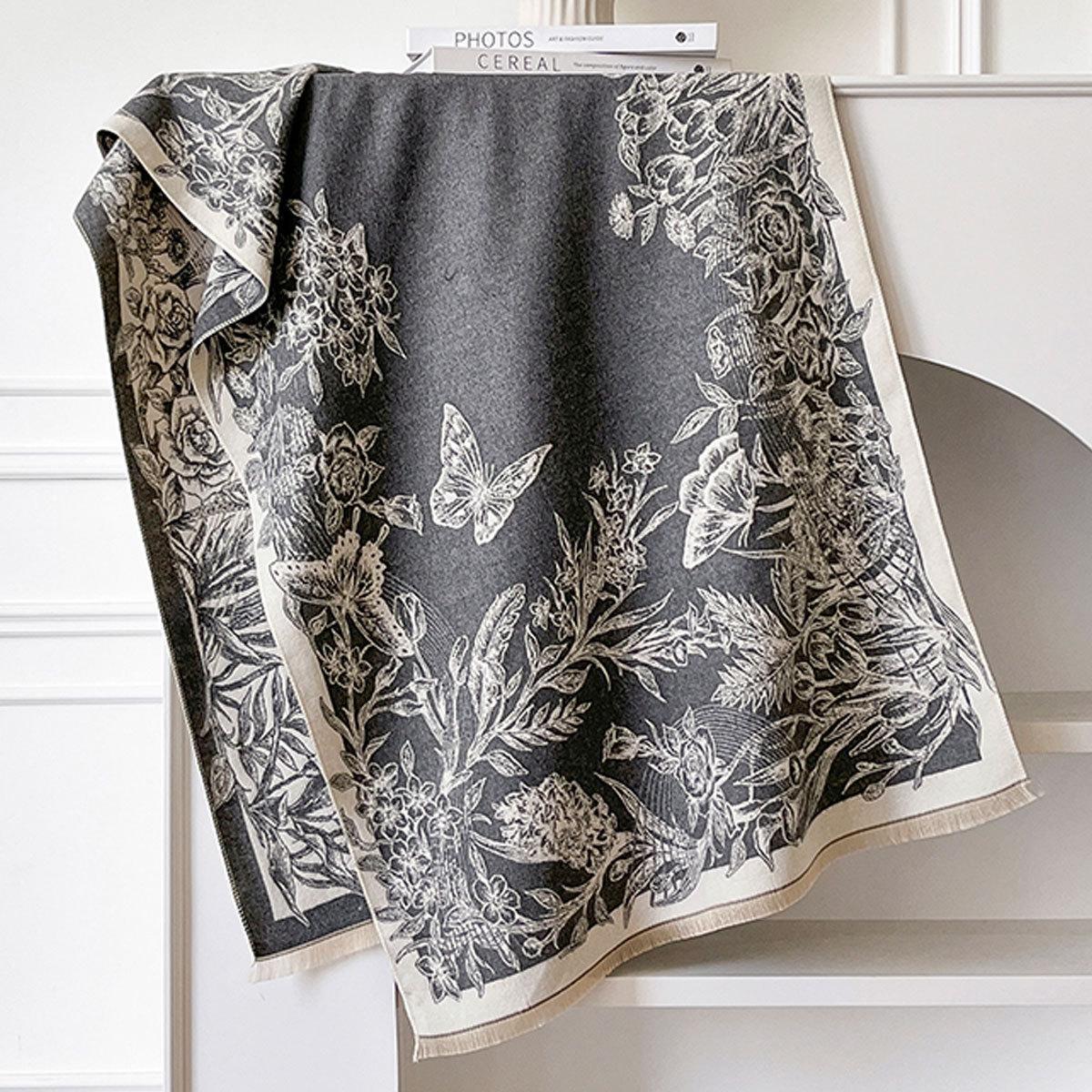 

Французский Ретро Шарф из Имитации Кашемира Премиум-класса с Бабочками Женский Осенне-Зимний Утепленный Наружный Теплый Офисный Платок 185*65cm