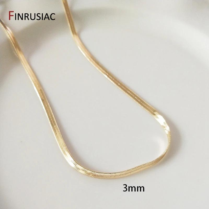 

New Fashion Luxury 3mm/4mm/5.5mm Gold Plated Blade Necklace Snake Bone Chain Clavicle Chain Women Choker Necklace Jewelry