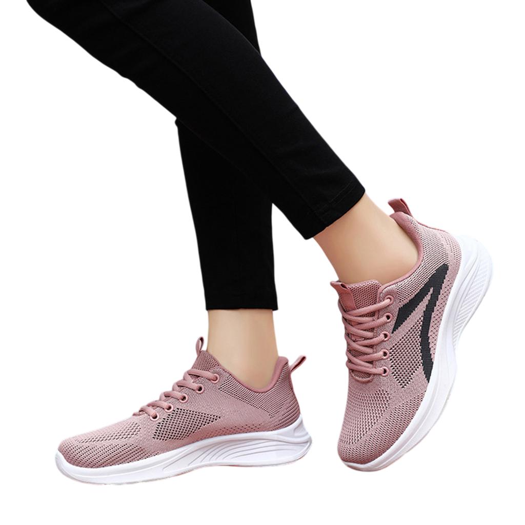 Women's Lightweight Mesh Sneakers Lace Up Breathable Walking Shoes Slip Resistant Sole Athletic Casual Trainers