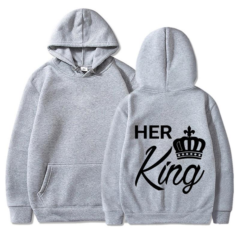 Nya Alla hjärtans dag Hans drottning och Hennes kung Tryckta Huvtröjor Män/Kvinnor Par Sweatshirts Ledig Huvtröja Personlighet Pullover