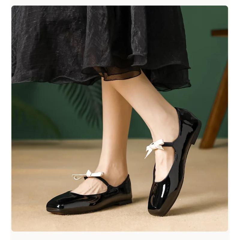 Flats Shoes Women Fashion Flat Single Shoes Women's New Spring and Autumn Bow French Retro Ballet Red Mary Jane Shoes
