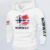 Męska bluza z kapturem w stylu vintage Street, ręcznie rysowana, postrzępiona flaga Norwegii, nadruk z literami, miękki polar, oversize, patriotyczna bluza
