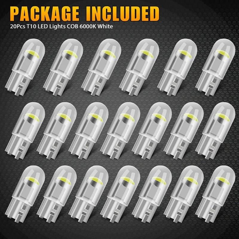 10X New W5W LED Canbus T10 Car Lights COB Glass Interior Parts Bulbs 6000K White Auto License Plate Lamp Dome Read Light 12V