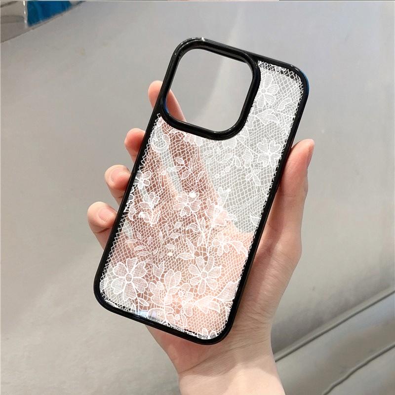Funda de Teléfono Transparente con Encaje Blanco Estilo Ins para iPhone 17 16 15 14 13 12 11 Pro Max 16 Plus Fundas de Cobertura Dura a Prueba de Golpes