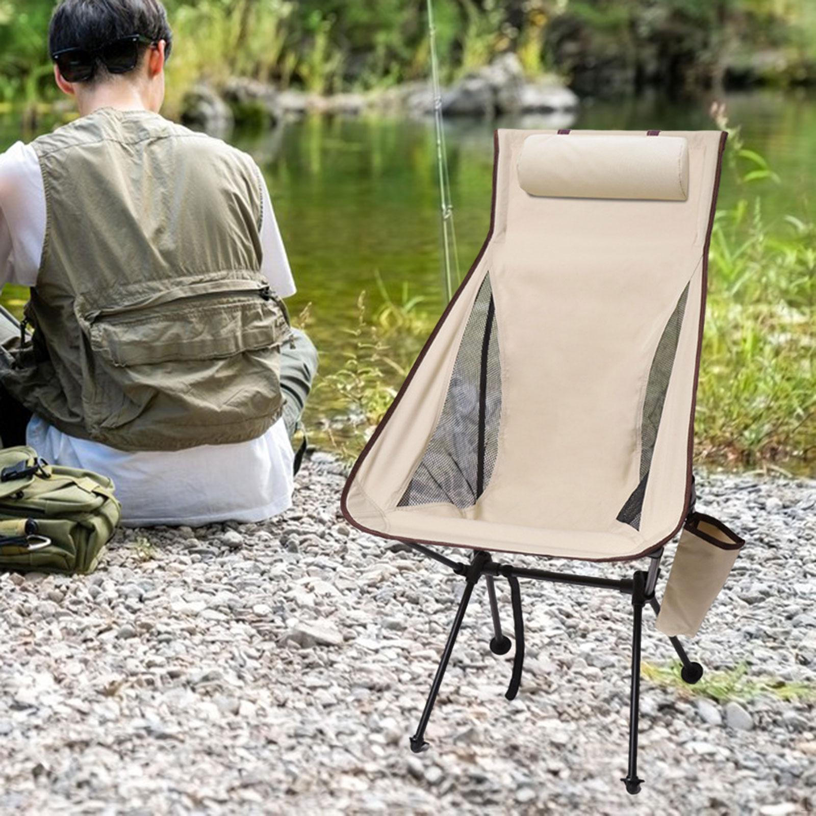 

Складной стул для кемпинга и рыбалки с боковым карманом, пляжный подголовник для патио бежевый