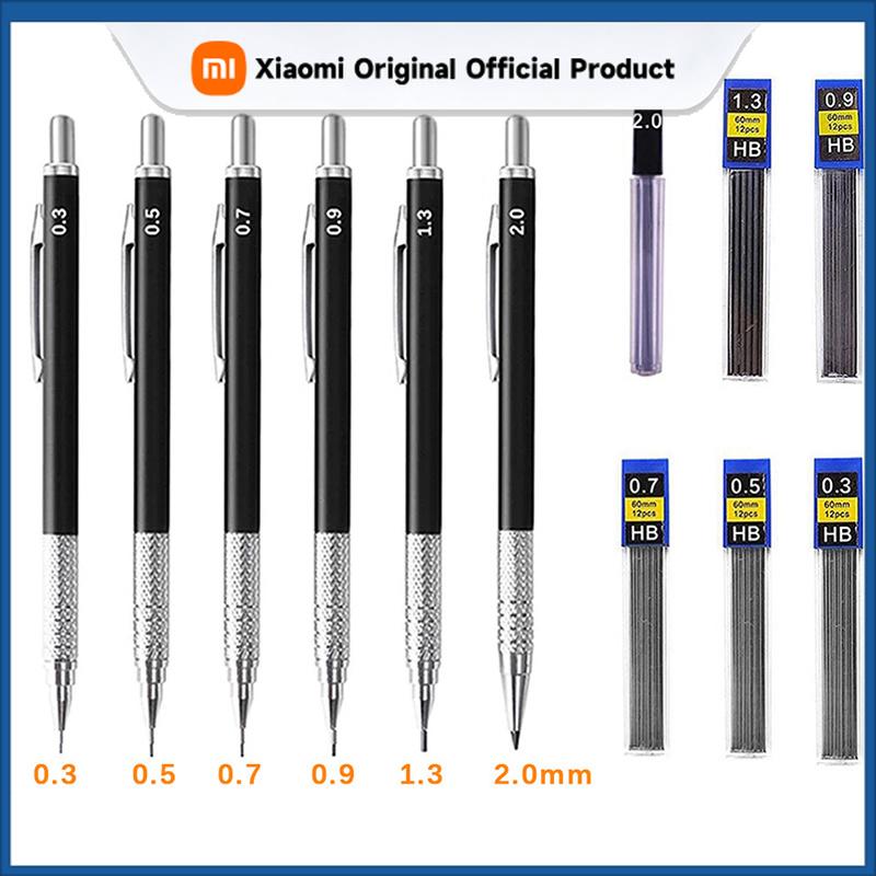 Xiaomi Black Metal Mechanical Pencil with Lead Smooth Writing Sizes 0.3 0.5 0.7 0.9 1.3 2.0mm For Sketching Painting