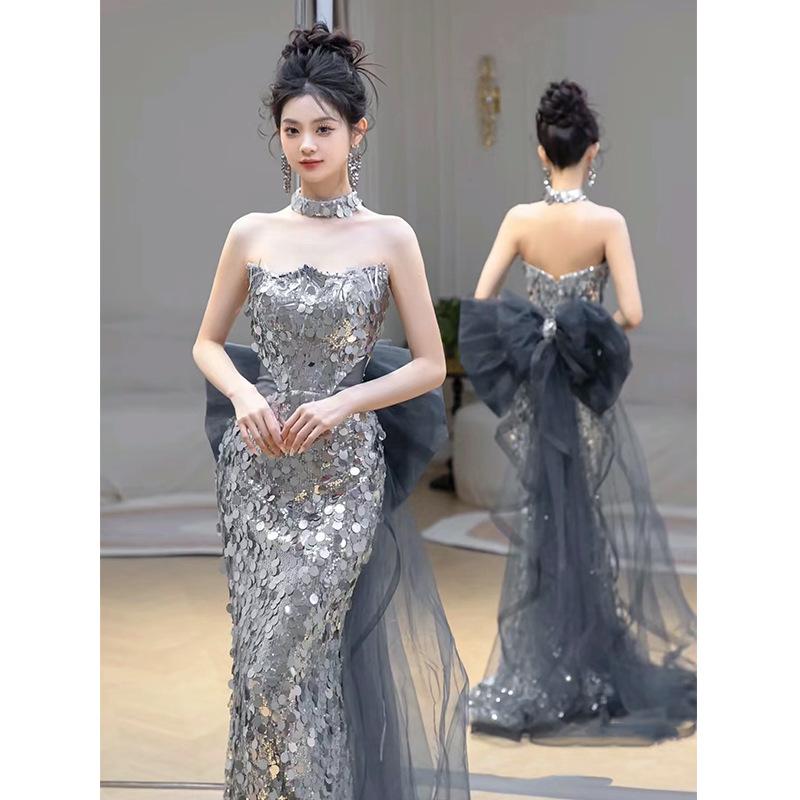 Evening Dress, Adult Ceremony, Engagement Toast, Light Luxury, Niche, High-end Host, Graduation, Fishtail French Sequins, Advanced Sense