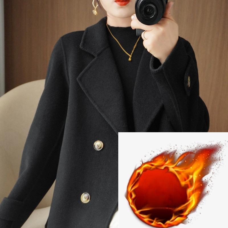 

Woolen Coat Women s Short Autumn and Winter Loose Outer Wear Women s Suit Collar Woolen Coat Trend L чорний