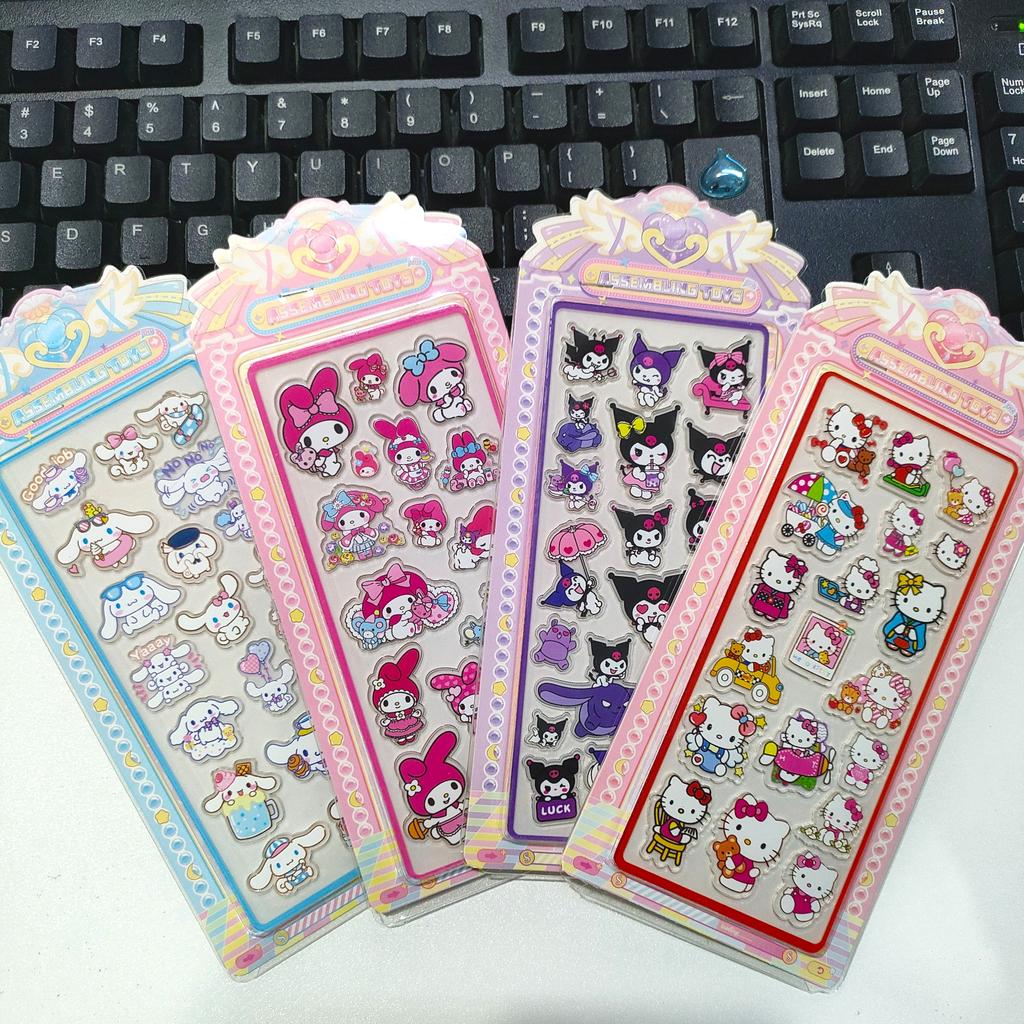 4PCS Sanrio Kawaii Acrylic Embossed Stickers Fun Cute Decor Decals Kids Girls Gift DIY for Entertaining Play Safe Kid Friendly