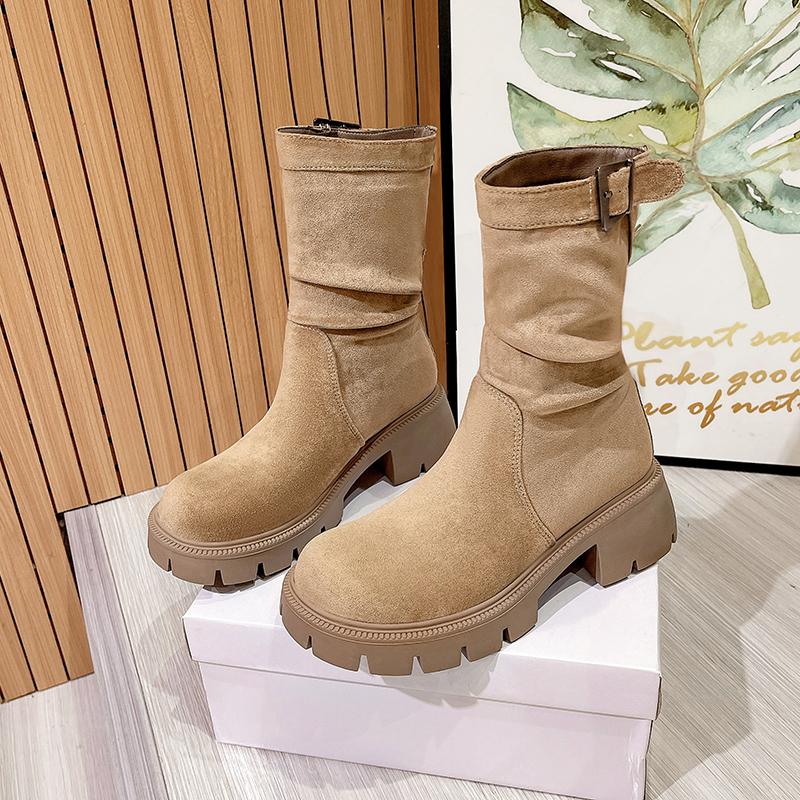 Women Platform High Heels Ankle Boots Suede Chelsea Shoes Brand Designer  Trend New Chunky Retro Snow Goth Pumps Botas Mujer