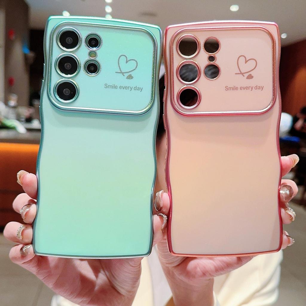 Silk Colorful Big Waves Samsung S25 Ultra Case - Electroplated Love Heart Protective Cover for S24 FE