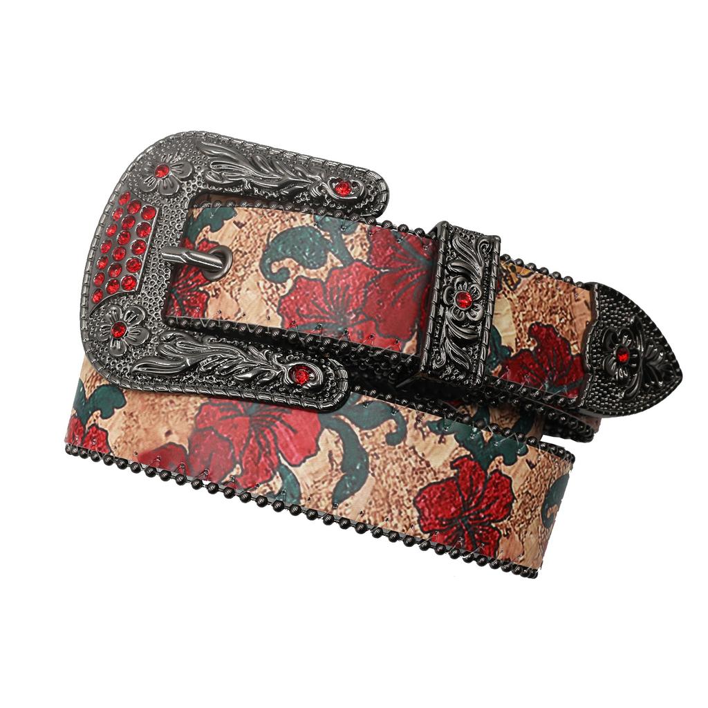 Original Design Rhinestone Printed Belt, Popular Y2Kpu Leather Belt In Europe And America