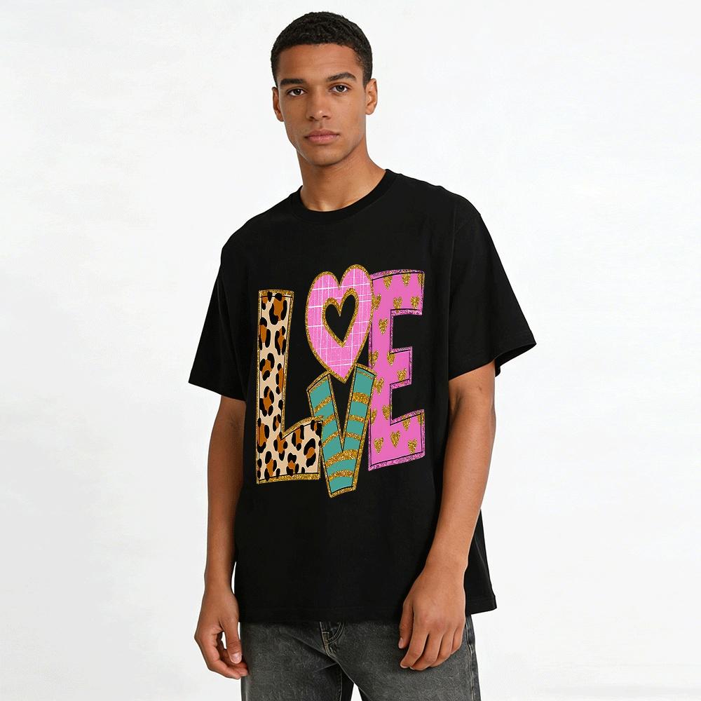 Love Leopard Print Casual Top Trendy Versatile Crew Neck T-Shirt Pure cotton T-shirt