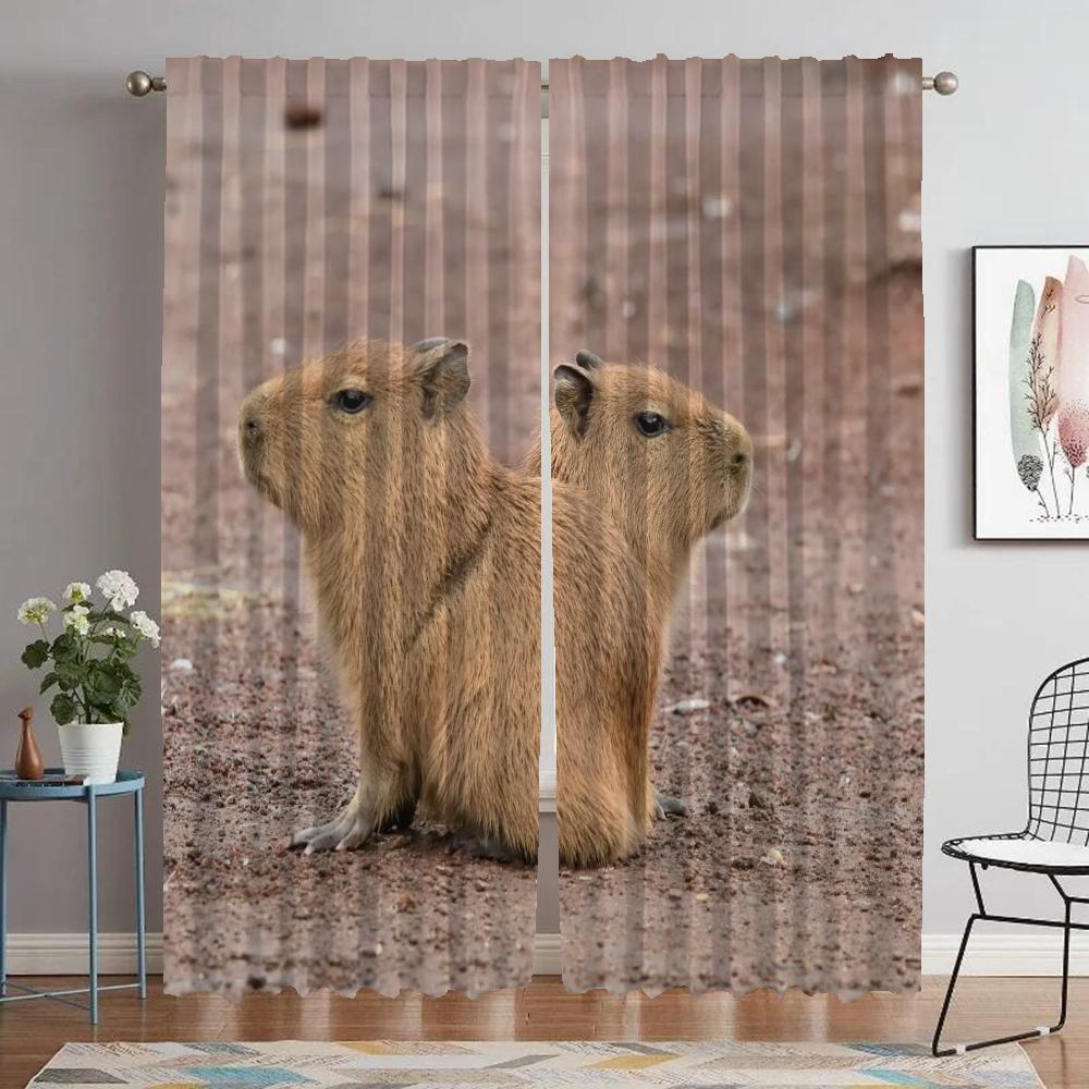 Kitchen Curtains for Living Room Curtain for Room 2 Panel Capybara Shades Halloween Decoration Partition Home Interior Curtains