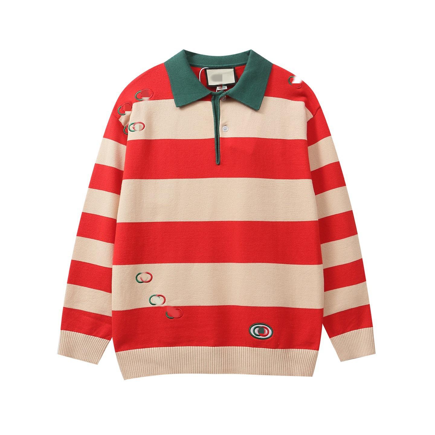

Introducing the New Double G Embroidered Red Stripes Unisex Sweater Polo Shirt - Perfect for Couples! L червоний