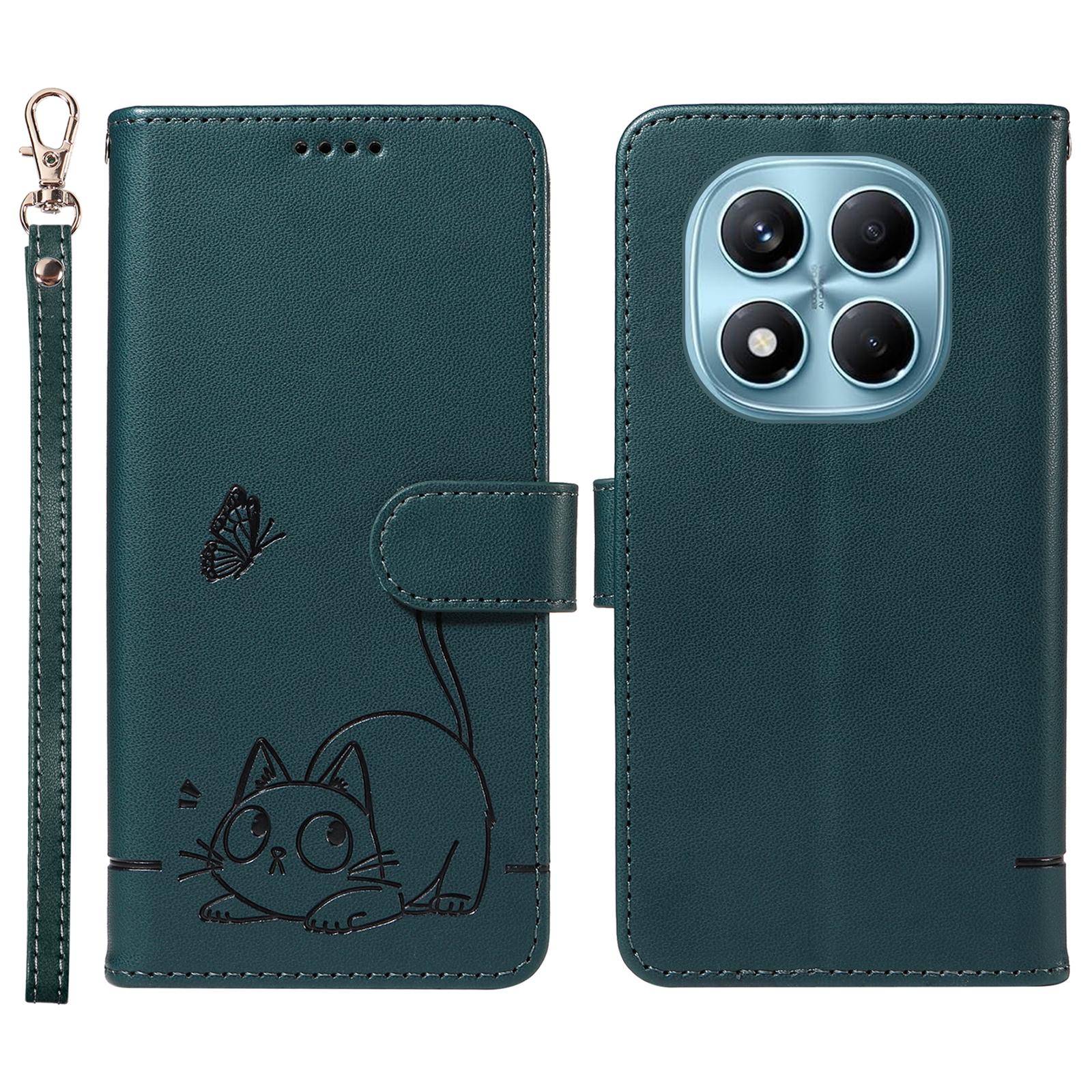 

Для Xiaomi Redmi Note 14 Pro 4G Чохол-гаманець з ремінцем на зап ястя, тиснення котячого візерунка, шкіряний чохол для телефону Blue