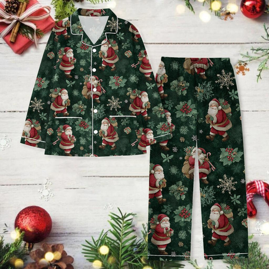 Ladies' Christmas Printed Long Sleeved Long Pants Casual Home Set