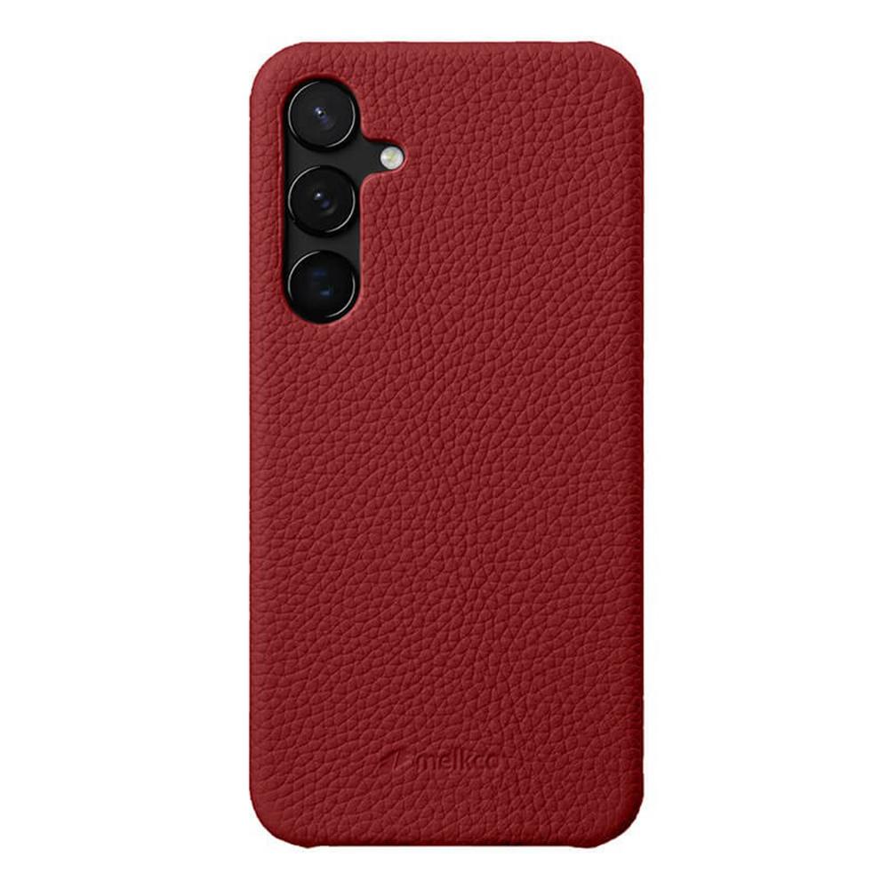 MELKCO For Samsung Galaxy S25+ Case Incomplete Edge Genuine Cow Leather Coated PC Cover