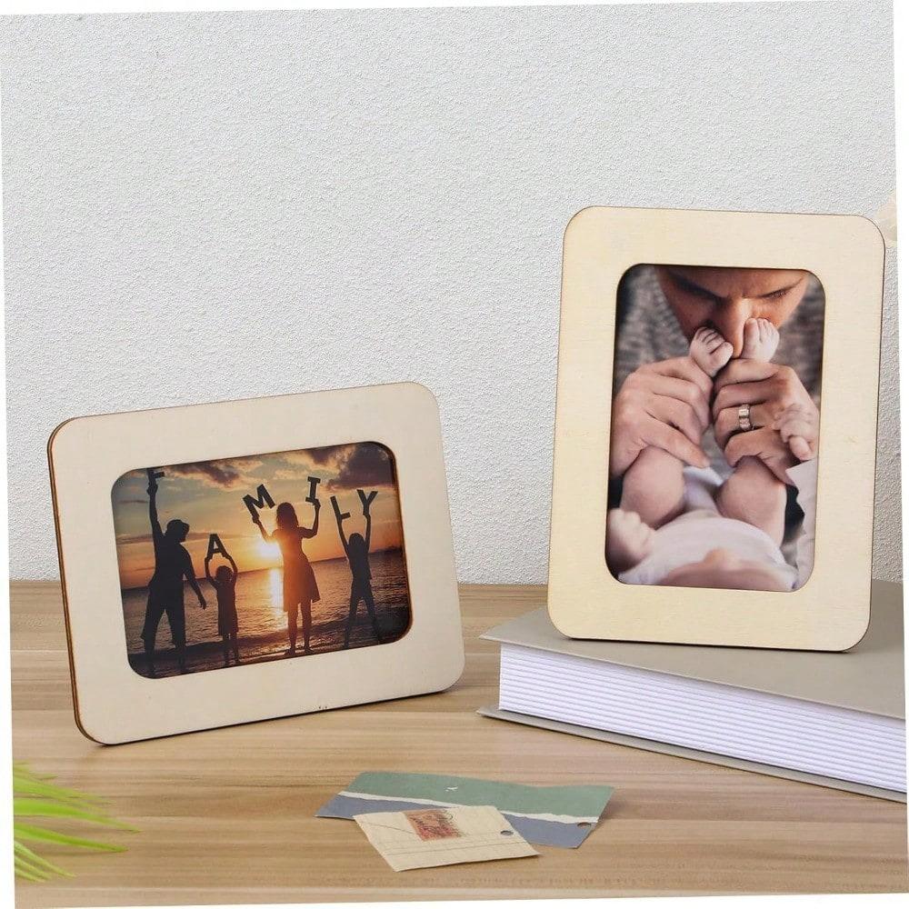 6 szt. Drewniane ramki na zdjęcia do rękodzieła, stojące ramki na zdjęcia na pocztówki, zestaw, niedokończony zestaw pamiątkowy DIY, dekorowalne kartki na ślub, urodziny