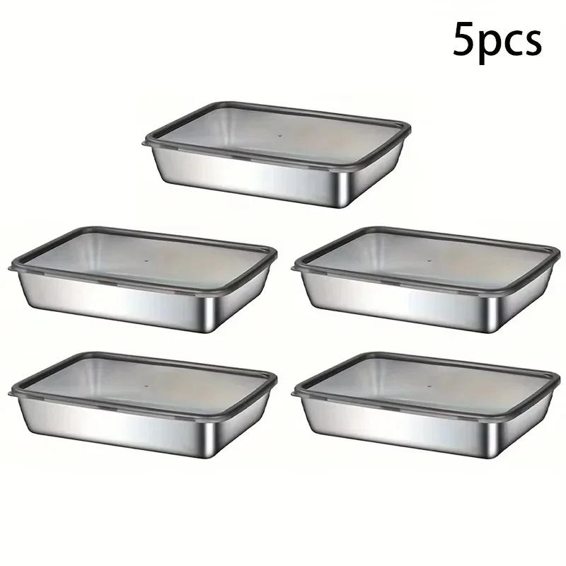 

Stainless Steel Food Storage Container Rectangle Dish with Cover Noodles Fruit Tray Lunch Box Thick Refrigerator Organizer Plate