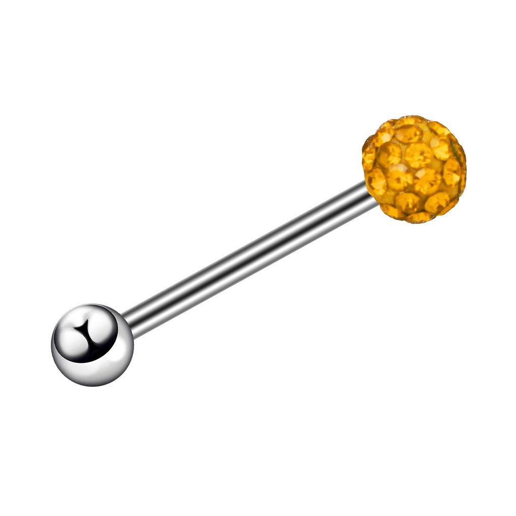 New Stainless Steel Tongue Barbell with Colored Diamond Ball Jewelry