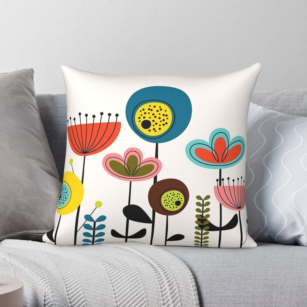 Mid Century Flowers Pillowcase Polyester Linen Velvet Pattern Zip Decorative Throw Pillow Case Sofa Cushion Case