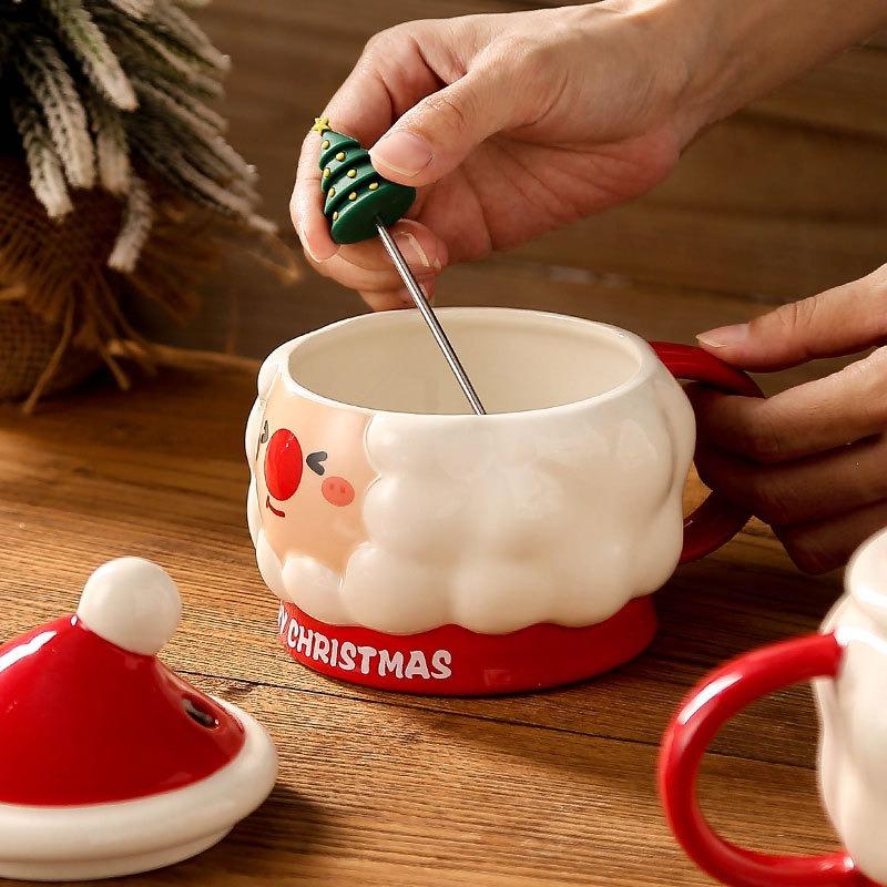 Kreative Weihnachten Keramiktasse - Niedliche Cartoon Relief Santa Claus Tasse, Praktische Geschenkidee für Zuhause Perfekt für Feiertagsfeiern