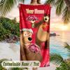 Masha and the Bear Beach Towel, Personalized Custom Text, Quick Dry Soft Large Towel For Swimming Pool Travel